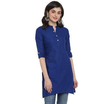  Royal blue plain cotton short-kurtis 2