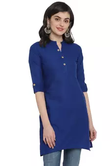  Royal blue plain cotton short-kurtis