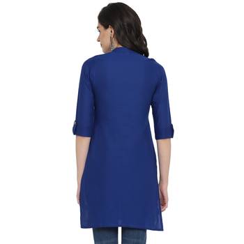  Royal blue plain cotton short-kurtis 3