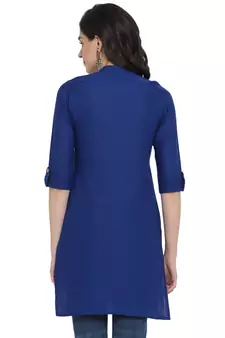  Royal blue plain cotton short-kurtis