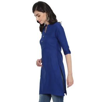  Royal blue plain cotton short-kurtis 4