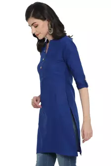  Royal blue plain cotton short-kurtis