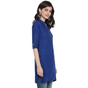  Royal blue plain cotton short-kurtis 5