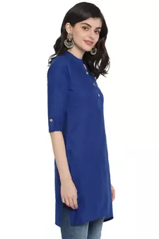  Royal blue plain cotton short-kurtis