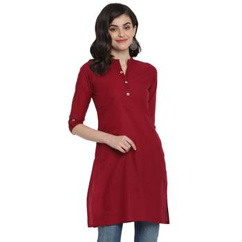  Maroon plain cotton short-kurtis 1
