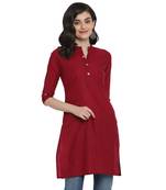 G COLLECTION Maroon plain cotton short-kurtis
