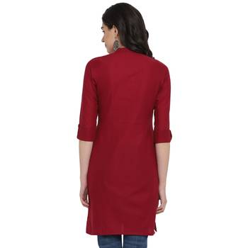  Maroon plain cotton short-kurtis 2