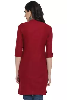  Maroon plain cotton short-kurtis