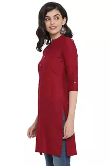  Maroon plain cotton short-kurtis