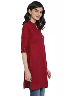  Maroon plain cotton short-kurtis