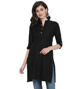 G COLLECTION Black plain cotton short-kurtis