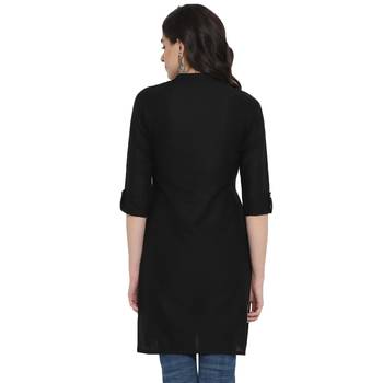Black plain cotton short-kurtis 2