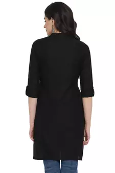 Black plain cotton short-kurtis