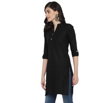 Black plain cotton short-kurtis 3