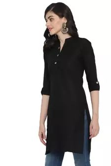 Black plain cotton short-kurtis