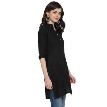 Black plain cotton short-kurtis 4