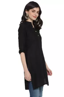 Black plain cotton short-kurtis