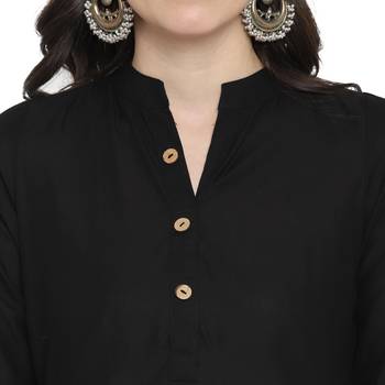 Black plain cotton short-kurtis 5