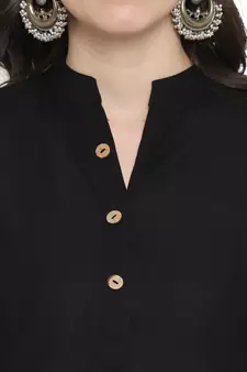 Black plain cotton short-kurtis