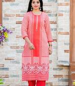 Addiction Dark Peach Cotton Flex Printed Kurta Paired With Solid Pant
