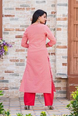 Addiction Dark Peach Cotton Flex Printed Kurta Paired With Solid Pant 2
