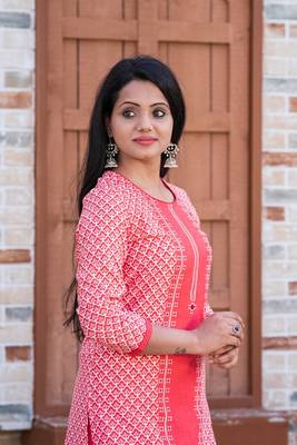 Addiction Dark Peach Cotton Flex Printed Kurta Paired With Solid Pant 5