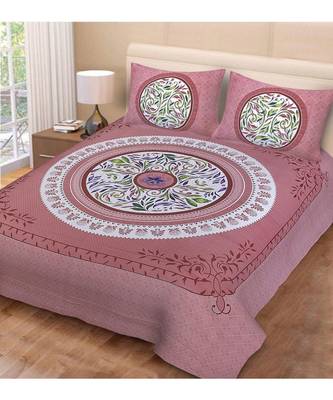 Pink City Fabrics Unique Design Pure Cotton Printed Double Bed Sized Bedsheet With 2 Pillow Cover (90x100 Inch) 1