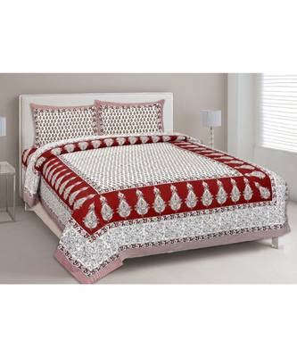 Pink City Fabrics Unique Design Pure Cotton Printed Double Bed Sized Bedsheet With 2 Pillow Cover (90x100 Inch) 1