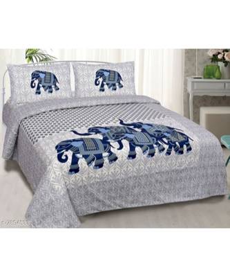 Pink City Fabrics Unique Design Pure Cotton Printed Double Bed Sized Bedsheet With 2 Pillow Cover (90x100 Inch) 1