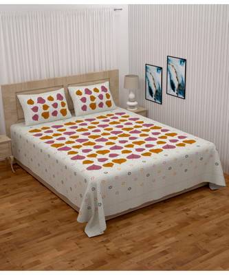 Pink City Fabrics Unique Design Pure Cotton ORANGE Color King Size Bedsheet With 2 Pillow Cover (90x105 Inch) 1