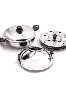 coconut Stainless Steel Idly Steamer with Thick Sandwich Bottom Base