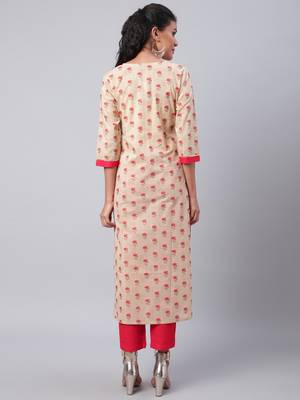 Beige solid cotton kurtas-and-kurtis 2