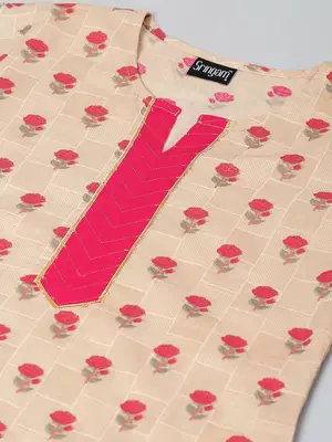 Beige solid cotton kurtas-and-kurtis 4