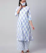 Blue printed cotton kurtas-and-kurtis