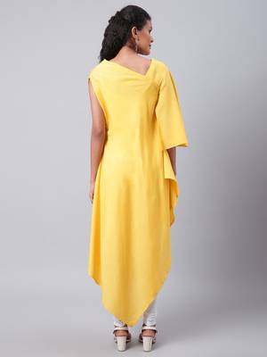Yellow plain cotton ethnic-kurtis 2