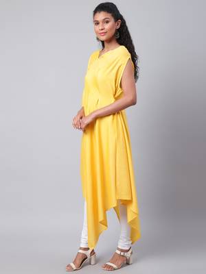 Yellow plain cotton ethnic-kurtis 3
