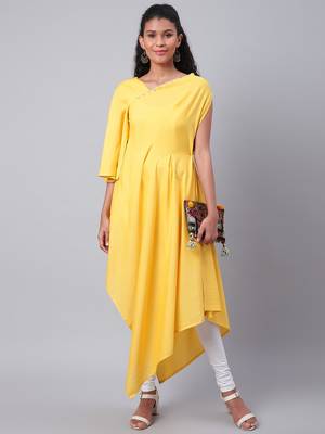Yellow plain cotton ethnic-kurtis 5