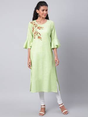Green plain cotton ethnic-kurtis 1