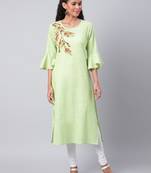 Green plain cotton ethnic-kurtis