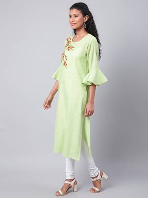 Green plain cotton ethnic-kurtis 3