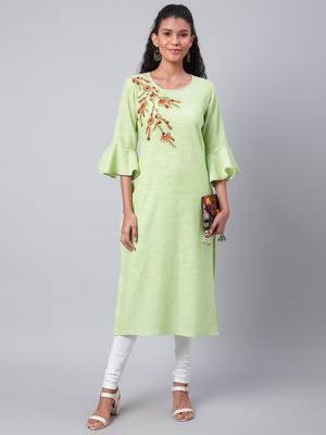 Green plain cotton ethnic-kurtis 5