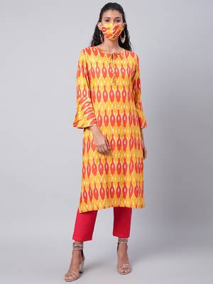 Yellow printed viscose ethnic-kurtis 1