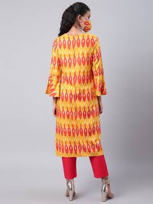Yellow printed viscose ethnic-kurtis 2