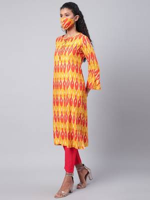 Yellow printed viscose ethnic-kurtis 3