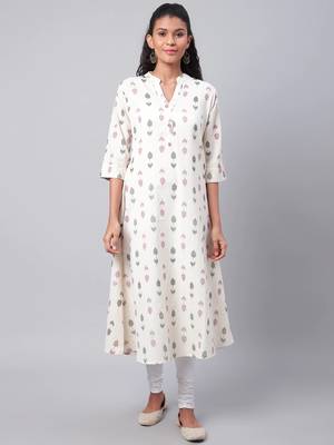 Cream printed cotton ethnic-kurtis 1