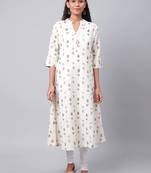 Cream printed cotton ethnic-kurtis