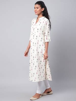 Cream printed cotton ethnic-kurtis 3