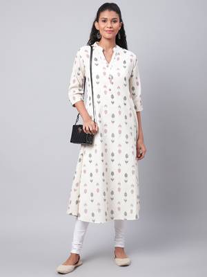 Cream printed cotton ethnic-kurtis 5