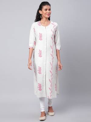 White printed cotton ethnic-kurtis 1