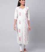White printed cotton ethnic-kurtis